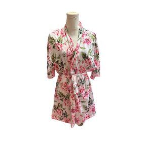 Floral Kimono Robe With Belt By Show Me Your Mumu O/S White Pink Lightweight